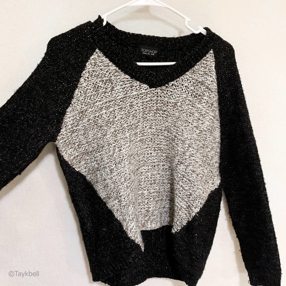 Topshop Knit Pullover Sweater Gray V Neck Heavy, 6 - Picture 4 of 9